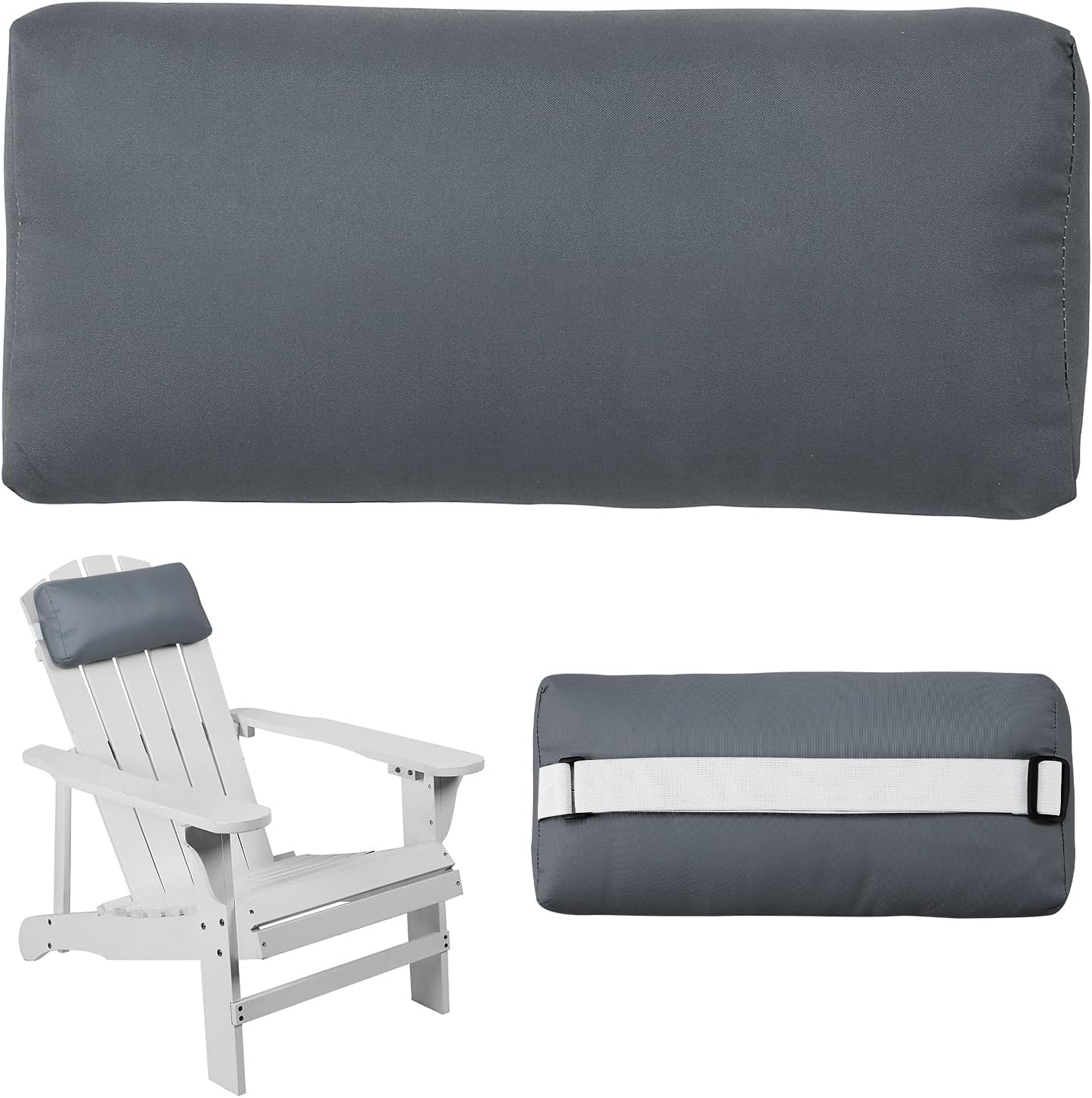 Headrest Pillow for Patio Chaise Lounge Chair, Outdoor Chaise Pillows with Adjustable Elastic Stripe Head Resting Pillows for Recliner Office Chair, Dark Blue 2 Pack