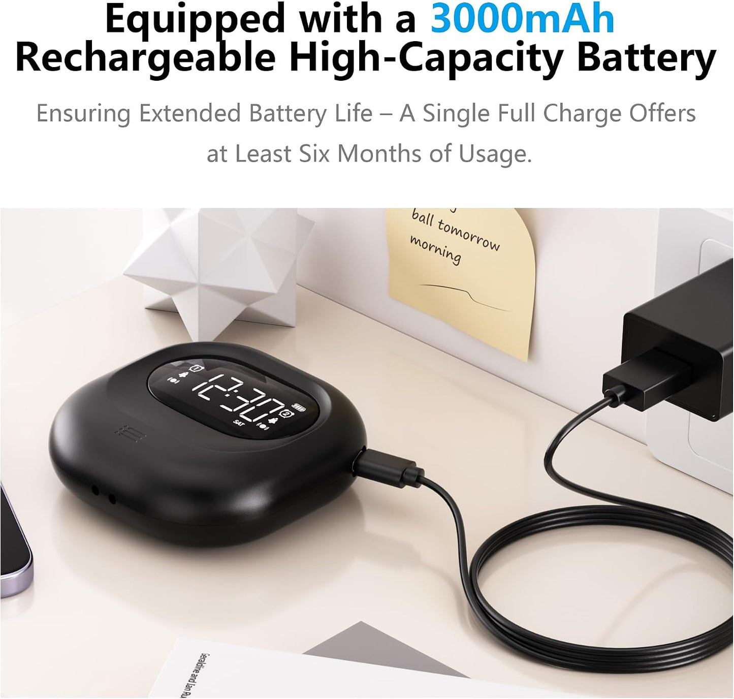 Vibrating Alarm Clock Rechargeable Battery Operated Cordless & Dual Alarms | Bed shaker for Under Pillow, Travel-friendly, Weekday/weekend Mode, Perfect for Heavy Sleepers & Hearing-impaired