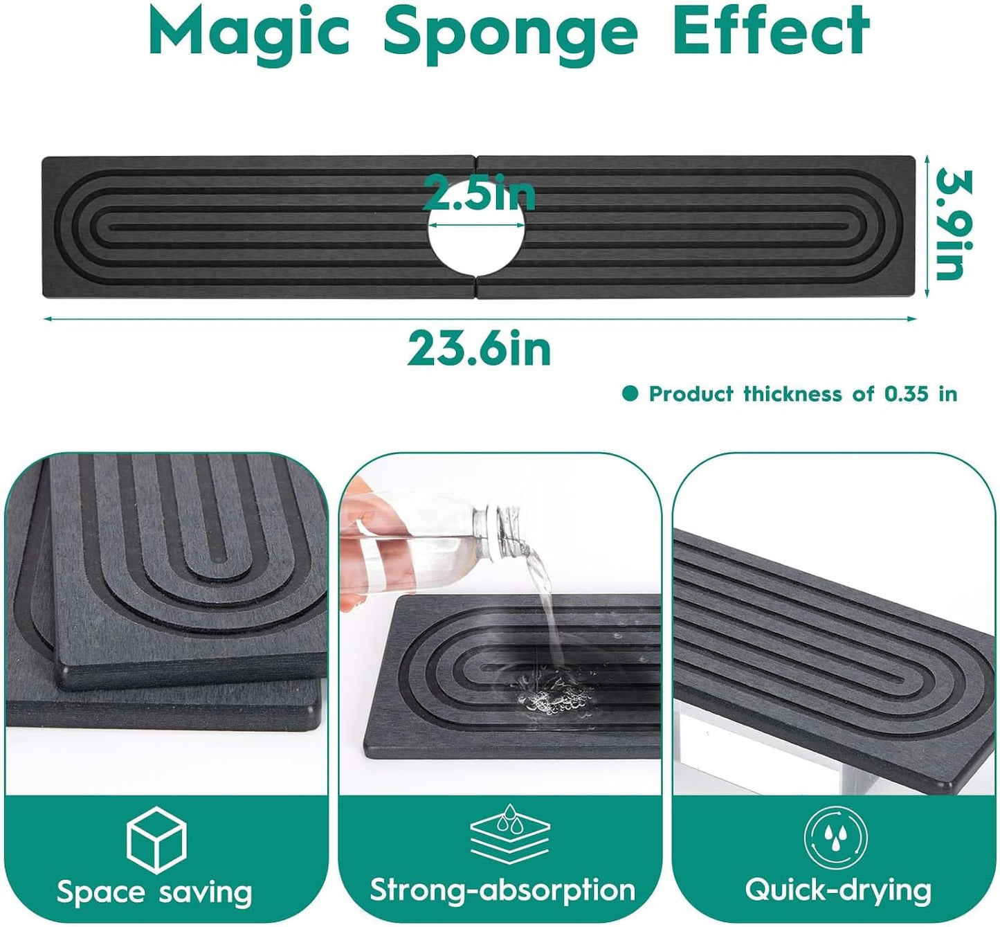 24 Inch Inch Stone Faucet Mat for Kitchen Sink, Dark Grey | Sink Splash Guard, Water Absorbing Stone Tray, Super Absorbent, Diatomite Drain Protector，for Kitchen Bathroom Counter