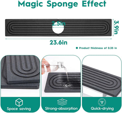 24 Inch Inch Stone Faucet Mat for Kitchen Sink, Dark Grey | Sink Splash Guard, Water Absorbing Stone Tray, Super Absorbent, Diatomite Drain Protector，for Kitchen Bathroom Counter