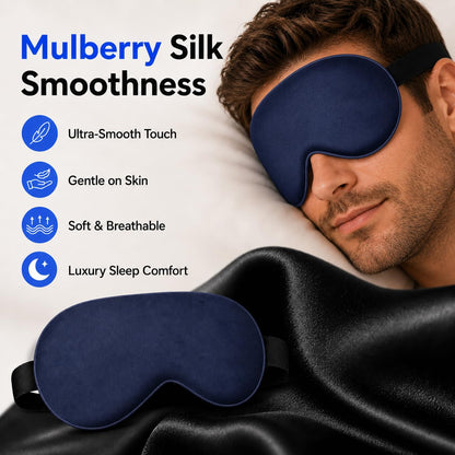 Silk Sleep Mask with Cooling Gel | Pure Mulberry Silk, Adjustable Strap, Superior Light Blocking, Includes Removable Ice Pack & Earplugs