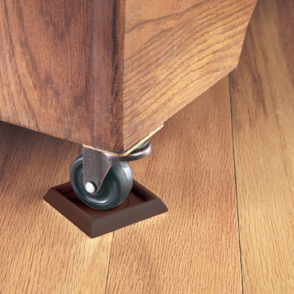 SoftTouch 2" Square Reusable Furniture Caster Cups for Couches, Chairs, Tables on Carpet or Hard Surfaces, Furniture Wheel Caster Cups with Vinyl Base, Set of 4, Brown