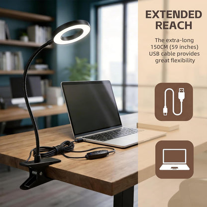 Clip on Book Light, LED Desk Lamp with Clamp, Flexible Gooseneck