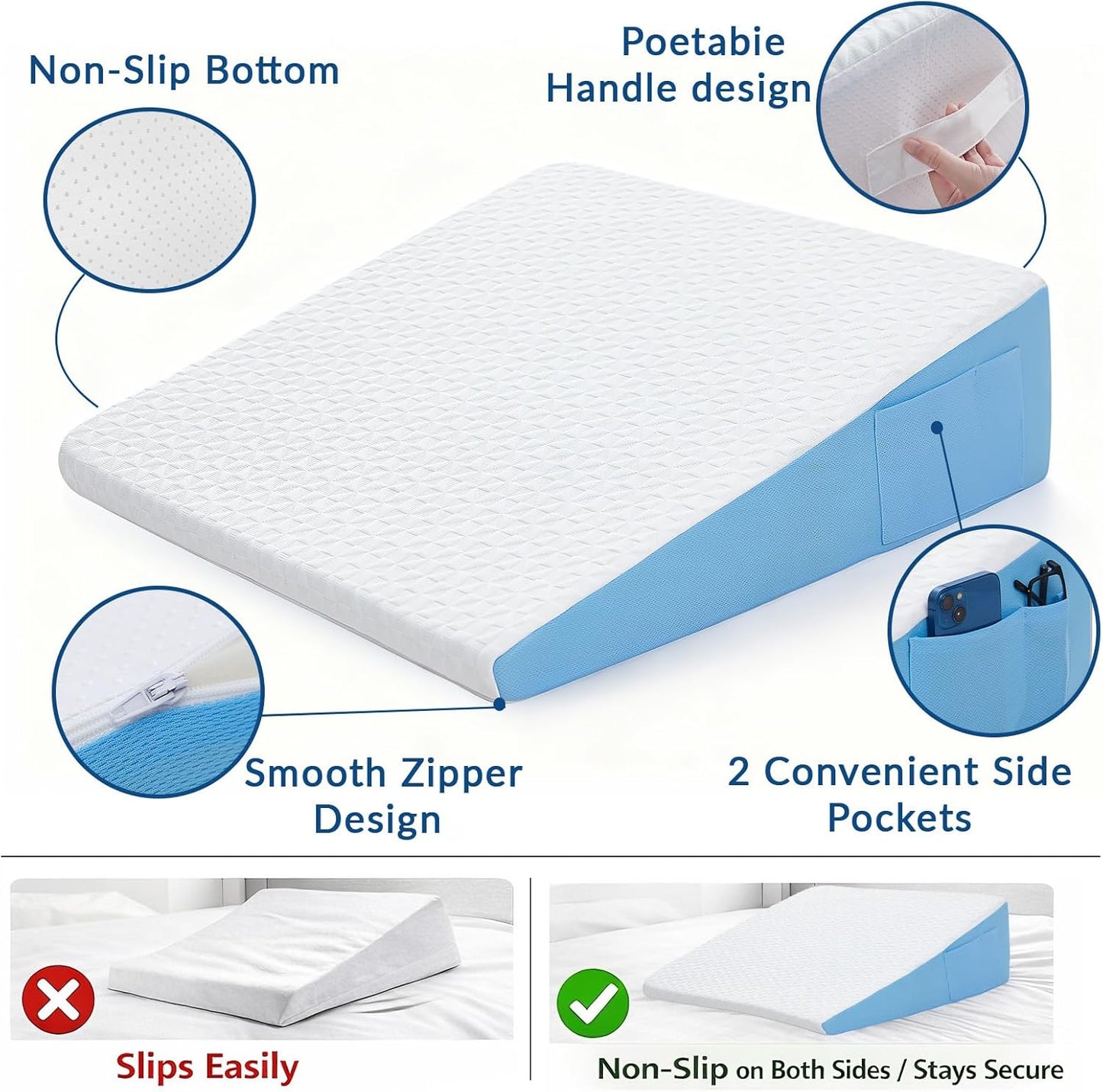 8" Leg Elevation Pillow, Memory Foam Wedge Pillow for Leg & Knee Support | Knee, Hip & Ankle Support. Elevates Legs For Comfortable Sleeping, Resting, And Recovery With A Supportive Wedge Shape.