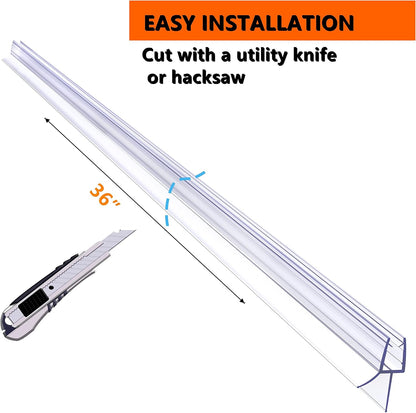 Shower Door Bottom Seal 2-Pack, 36"(914mm) Long PVC Strips with Drip Rail for 5/16"(8mm) Glass Door, Prevent Water from Spilling and Keeps The Room Clean