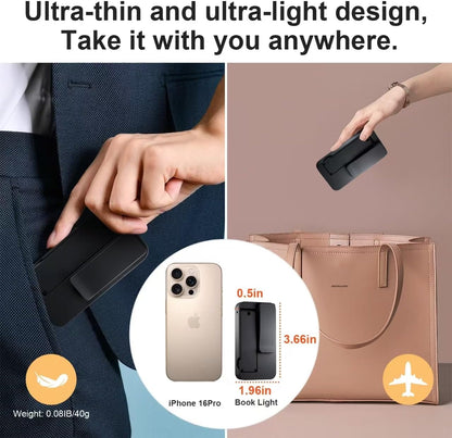 NEWZCLA【2 Pack】Rechargeable Book Light for Reading in Bed,Foldable Clip-On Reading Light,Lightweight 3 Color Amber Eye Care & Stepless Dimming,80H Lasting LED Lamp Gifts for Book Lovers,Travel/2*Black