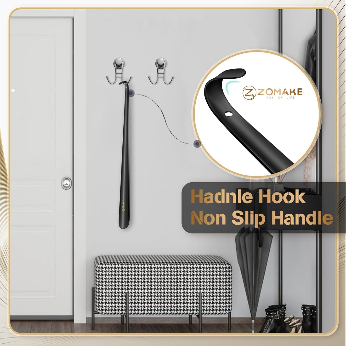 ZOMAKE Shoe Horn Long Handle for Seniors Men Women, Metal Shoehorn 16.5" | Stainless Steel Boot Horn Shoe Spoon Helper, Smooth Rounded Curve, Comfort Grip, No Bending Over, Shoe Care for Daily Use
