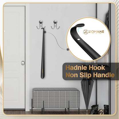 ZOMAKE Shoe Horn Long Handle for Seniors Men Women, Metal Shoehorn 16.5" | Stainless Steel Boot Horn Shoe Spoon Helper, Smooth Rounded Curve, Comfort Grip, No Bending Over, Shoe Care for Daily Use