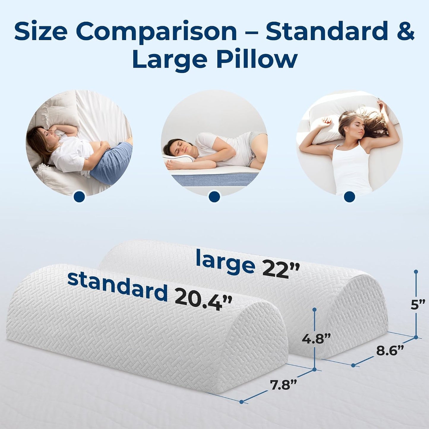 5 STARS UNITED Knee Pillow for Side Sleepers - Half Moon Bolster for Bed - Hip Pain Relief, Memory Foam Leg Cushion for Side Sleeping - Between Legs Pillow for Sciatica & Lower Back Pain, White