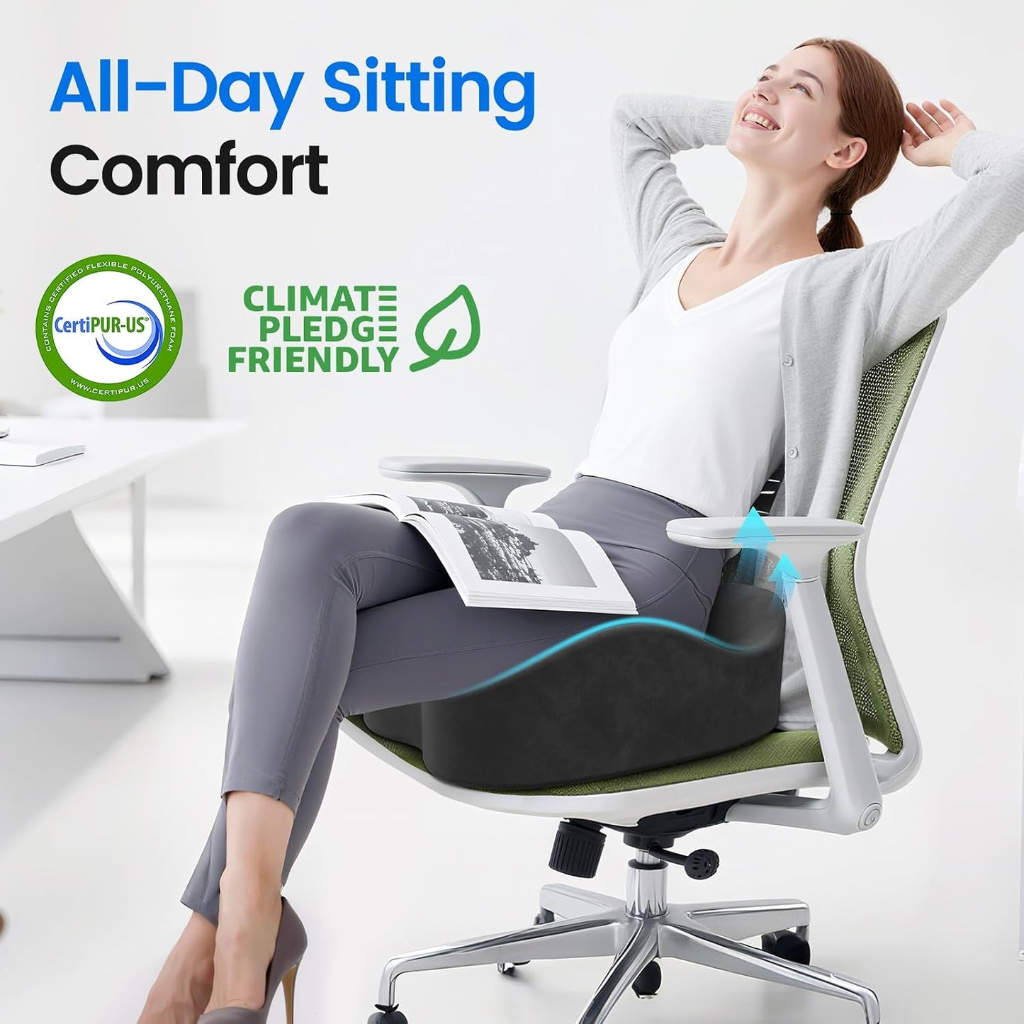 Seat Cushion, Non-Slip Memory Foam Chair Cushion for Taibone, Black/Large | Chair Pillow with Handles for Car Office Chair, Tailbone/Sciatica Easing& Post-Surgery Recovery Chair Cushion