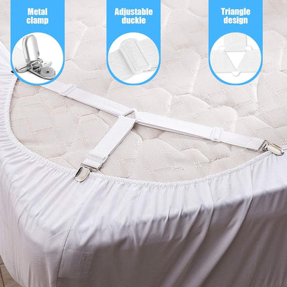 8 Pcs White Bed Sheet Holder Straps Adjustable Heavy Duty Clips | Elastic Fitted Sheet Fastener Keeper Mattress Clip