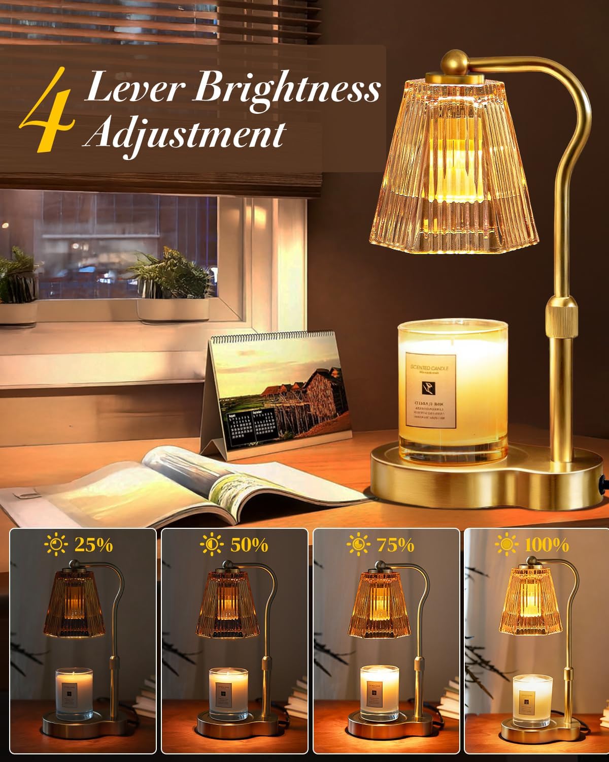Candle Warmer Lamp with Timer & Dimmable Settings, Adjustable Height Flameless Scented Wax Melter for Jar Candles, Elegant Home Decor Warmer Lamp with 2 Bulbs, Gift for Women Mom Friend Family, White