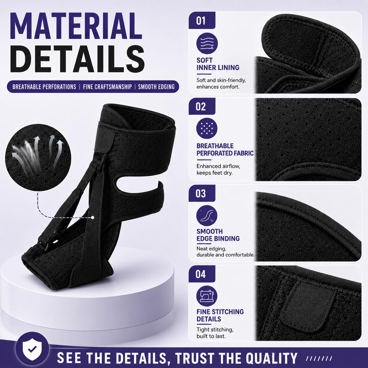 LILILI Plantar Fasciitis Night Splint, 3 Adjustable Straps Foot Brace, Relief Achilles Tendonitis, Foot Drop and Heel Spur, Breathable Day & Night Comfort for Men & Women