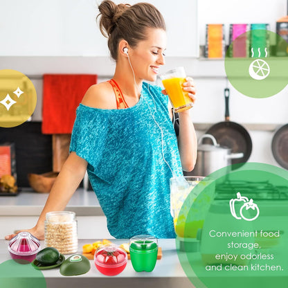 Patelai 4 Pieces Fruit and Vegetable Storage Containers for Fridge, Onion Holder Storage Avocado Green Pepper Tomato and Onion Keeper/Saver/Holder, Refrigerator Vegetable Crisper