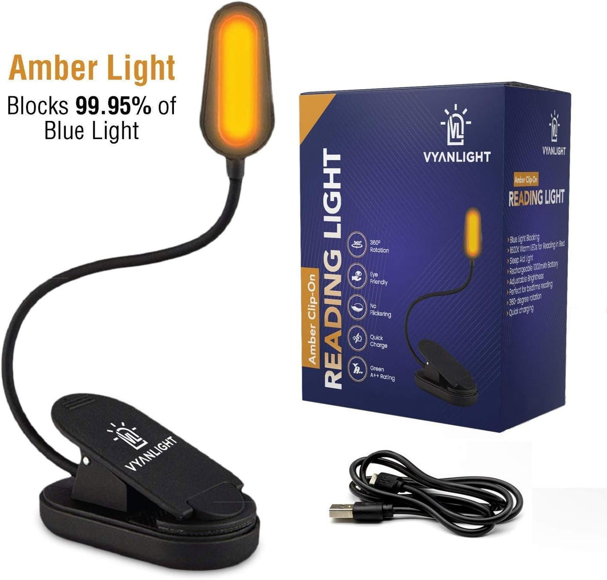 VYANLIGHT Book Light for Reading Books in Bed at Night Rechargeable and LED Closet Light Motion Activated Under Cabinet Motion Sensor Light
