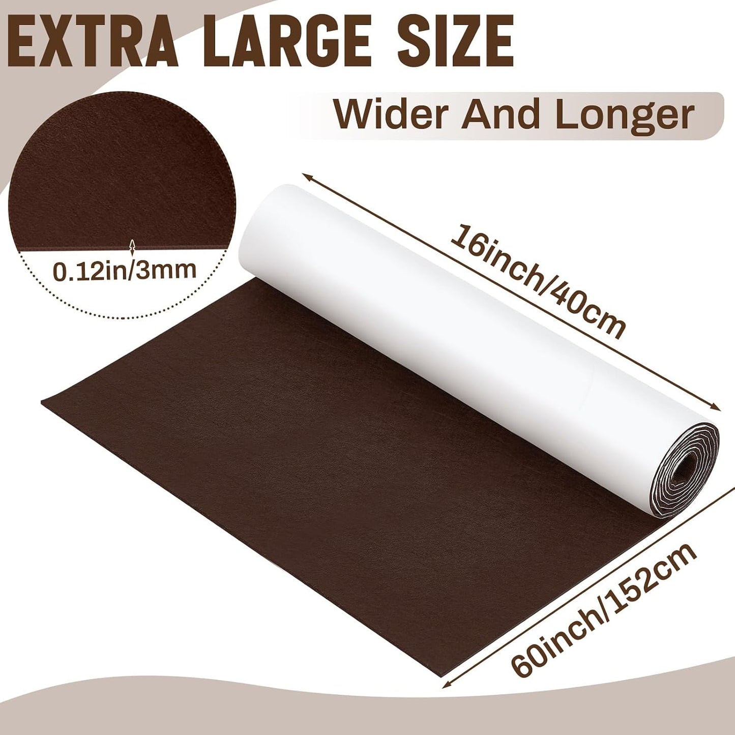 Fullhawl Large Felt Furniture Pads 8 x 60 Inch Non Slip Self Adhesive Heavy Duty Cuttable Strip Roll Felt Sheet Tape for Protecting Hardwood Floors Chair Wall, White