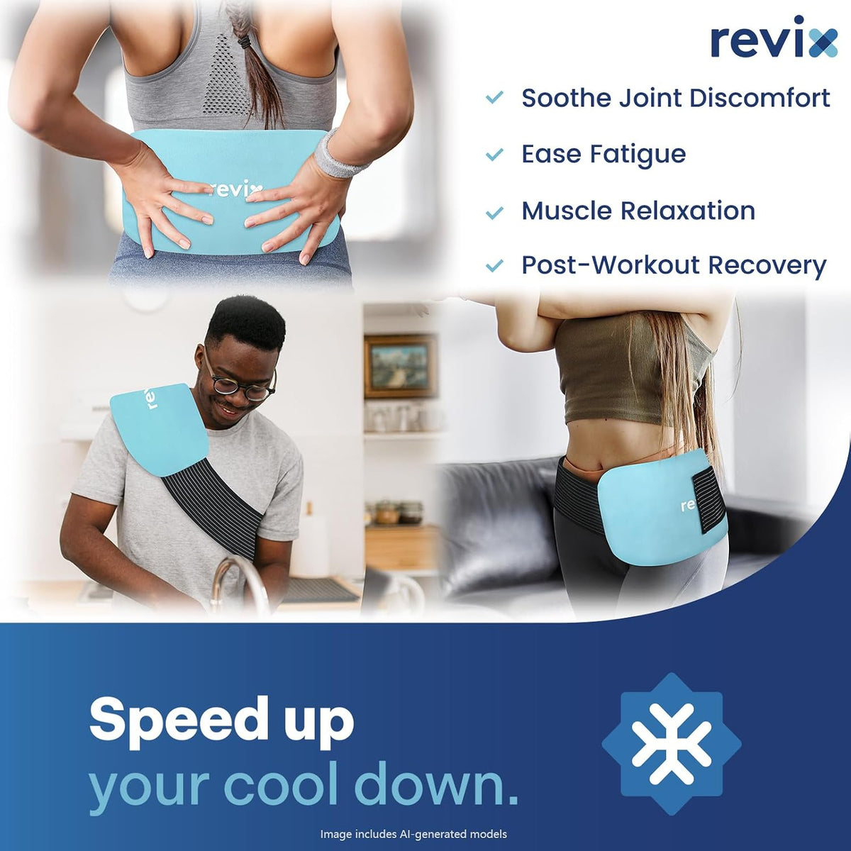 REVIX Ice Pack for Injuries Reusable, 2-Pack Hot & Cold Gel Wrap with Strap