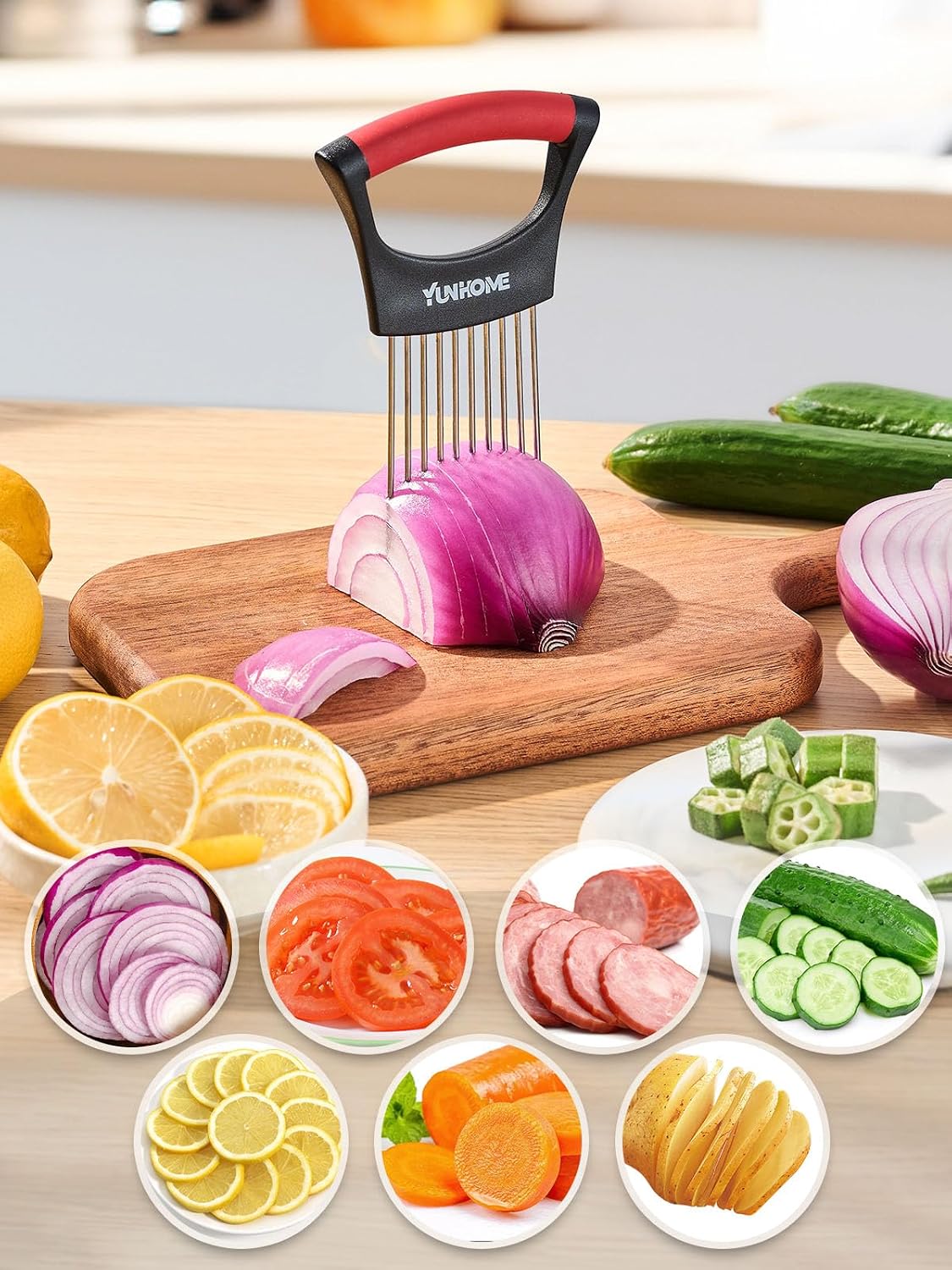 Onion Holder for Slicing | Onion Slicer Holder | Tomato Cutter for Slicing of Lemon Avocados Eggs and Fruit, Multifunctional Vegetable Chopper, Home Essentials & Kitchen Gadgets Tool for Food Prep
