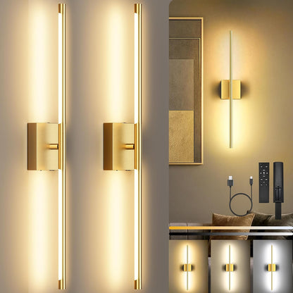 10000mAh Rechargeable Wall Lights, Black Gold, 29 Inch, 3CCT, 2 Pack