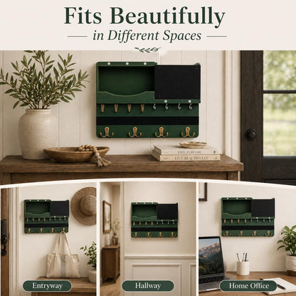 Key Holder for Wall Mount with Shelf and Mail Organizer, Key and Mail Holder with 16 Hooks, Farmhouse Entryway Organizer, Home Decor Rack (Pine Wood, White Washed)