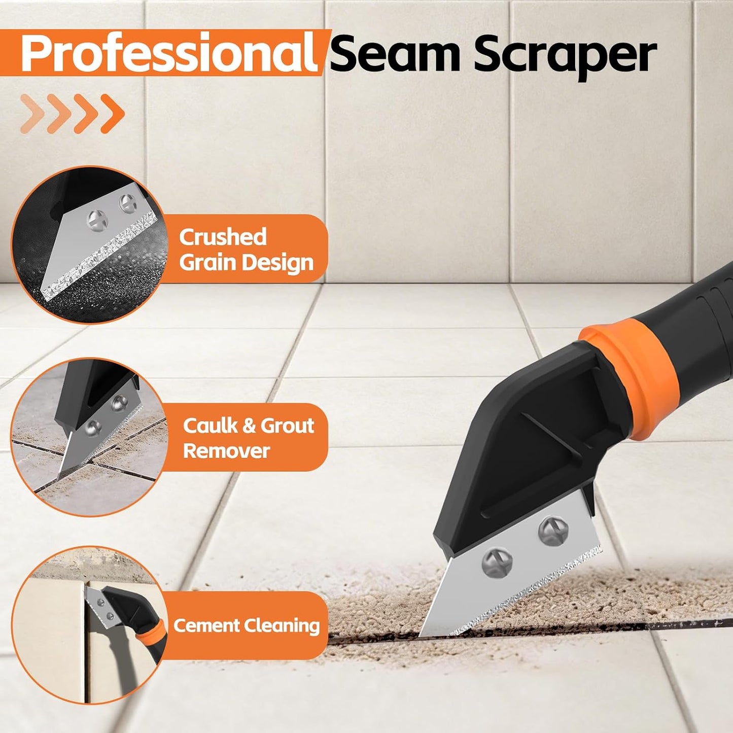 4 in 1 Caulking Tool Kit, Multi-Function Caulk Remover Tool(Orange) | Grout Removal Tool, Silicone Sealant Cleaner for Bathroom, Shower, Tile, Window, Household Caulk Kit