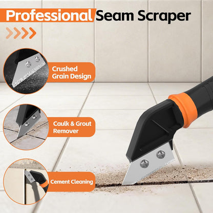 4 in 1 Caulking Tool Kit, Multi-Function Caulk Remover Tool(Orange) | Grout Removal Tool, Silicone Sealant Cleaner for Bathroom, Shower, Tile, Window, Household Caulk Kit