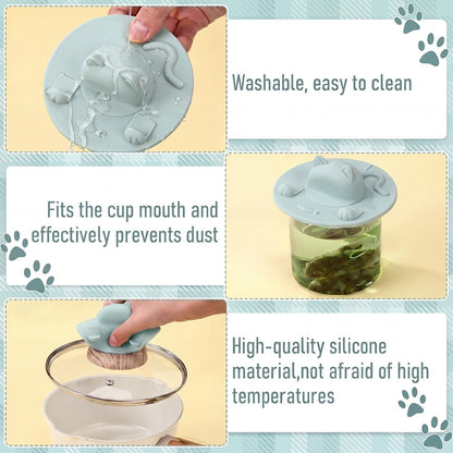 4 Pcs Tea Bag Squeezer 4 Inch Silicone Tea Bag Holder & Squeezer Dishwasher Safe Purple Cute Cat-shaped Cup Silicone Lids Warm Cover Supplies