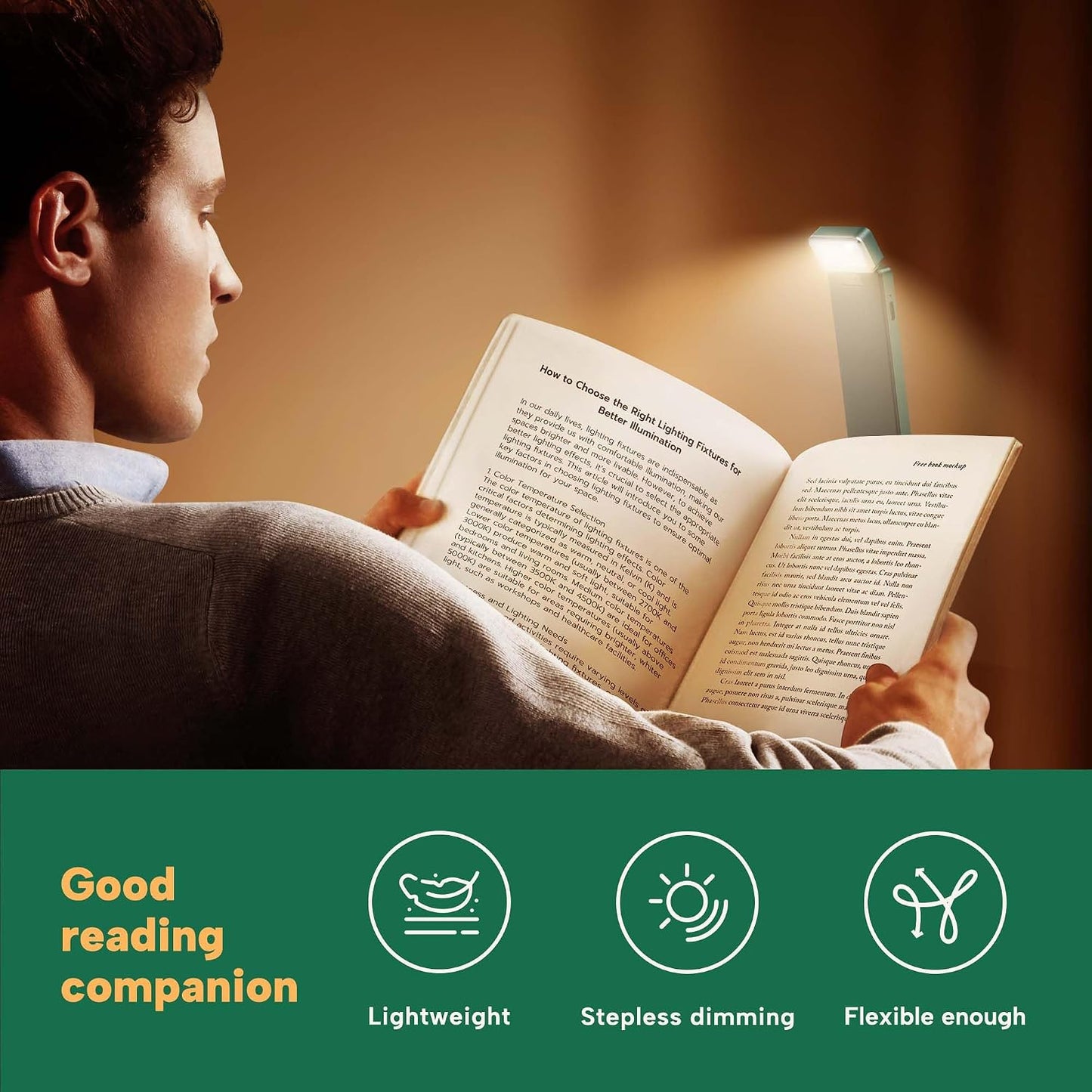 86lux Book Light, Rechargeable Reading Lights for Books in Bed | Ultralight Clip-on LED Bookmark Lamp with 3 Amber Colors & Stepless Dimming for Night Reading for Book Lovers, Ashen