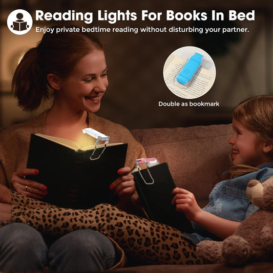 VZZNN 12 Pack Reading Light,Rechargeable Book Light for Reading in Bed,Clip-On Book Lights with 3 Color Temperature,Bulk Gifts for Book Lovers Kids Adults（Blue）