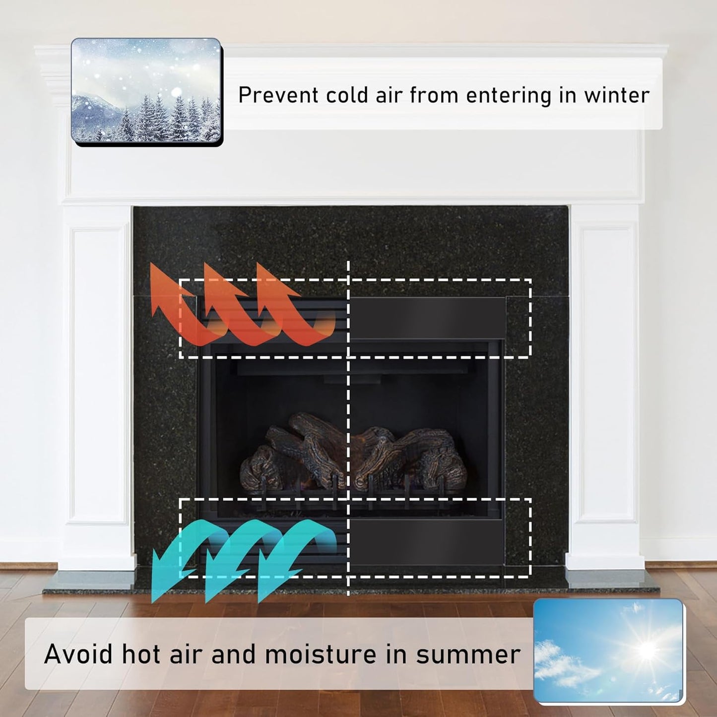 Flamorrow Magnetic Fireplace Vent Cover, 2 Pack Fireplace Draft Blocker to Block Draft from Indoor Chimney, Insulation Fireplace Screen to Prevent Cold Air and Heat Loss from Fireplace Vent, 36 x 6 in