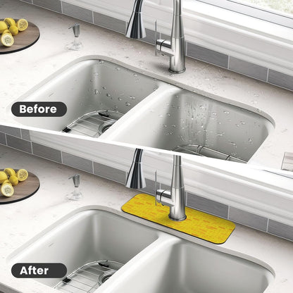 Aquamarine Blue Mexican Tiles Faucet Splash Guard Mat for Kitchen Sink 15x5.5" - Colors B