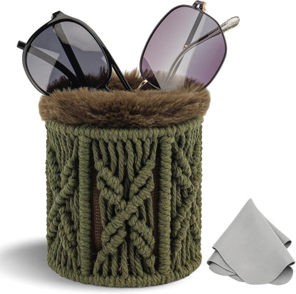 RayLove Glasses Holder for Nightstand, Boho Decor Eyeglass Case, Plush Lined Glasses Holder Stand for Office Desk Organizer