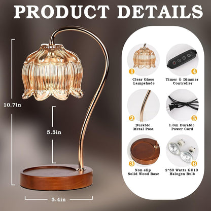 Fragrance Candle Warmer Lamp with 2 Bulbs Electric Candle Warmer with Timer & Dimmer for Home Decor
