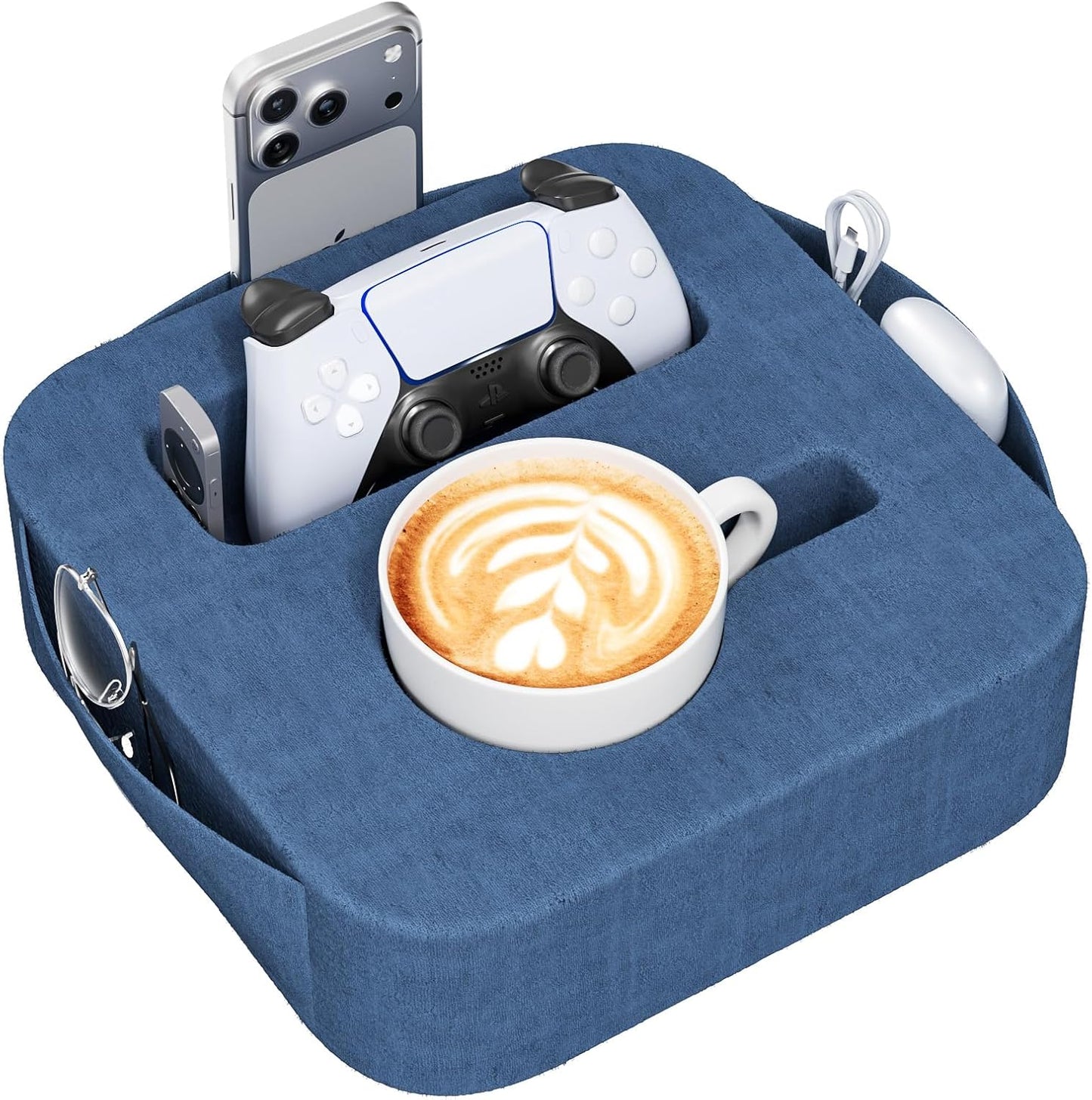 Couch Cup Holder Pillow, Sofa and Bed Caddy for iPad, Kindle, Switch, Game Controller, Remotes, Phones, Small-Sized Cup & Drink Holder for Couch, Bed, Desk, Car, Beach, Bathroom Cup Holder