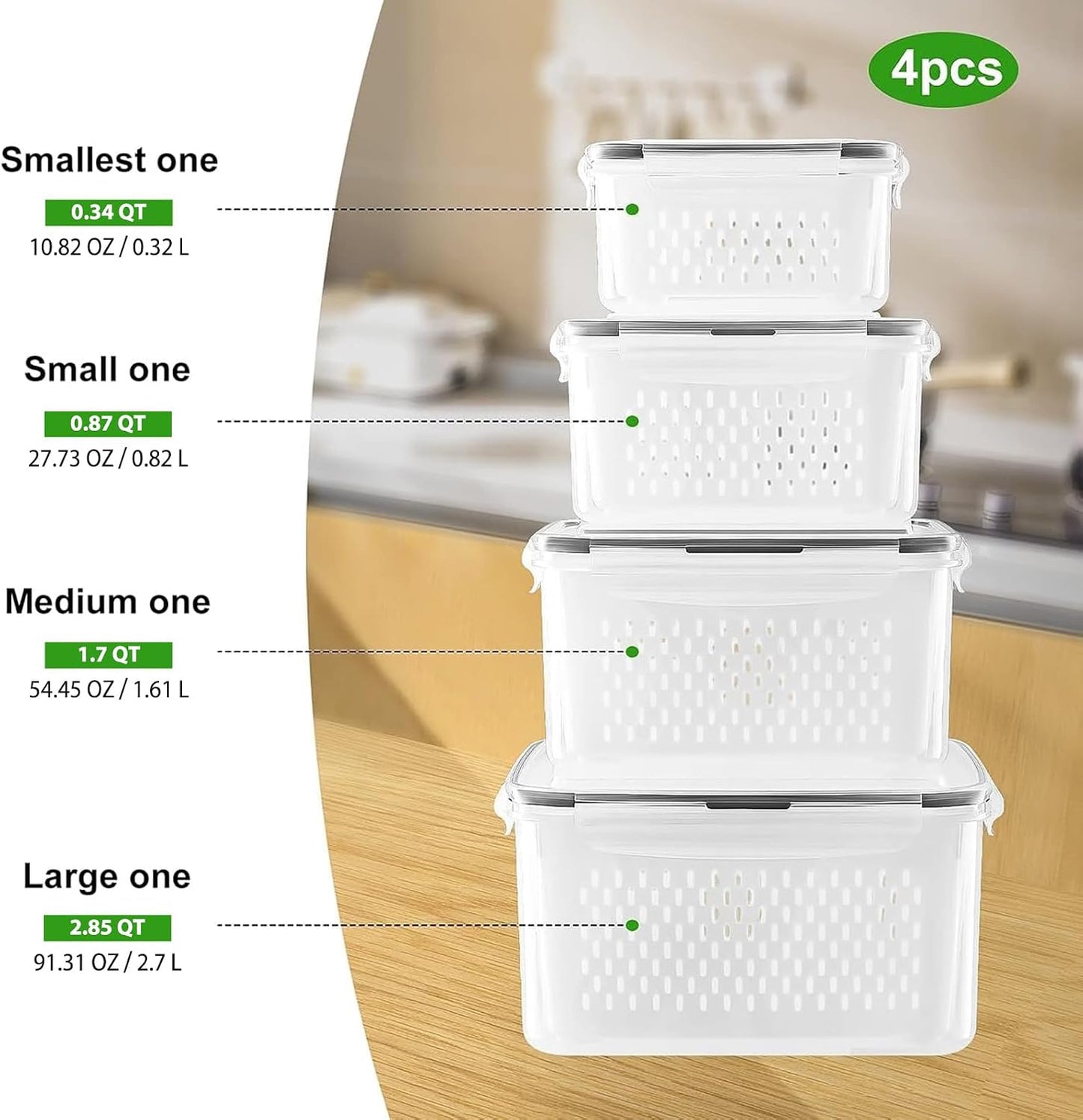 Fruit Storage Containers for Fridge with Removable Colander 10 | Airtight Food Storage Container Dishwasher Safe Produce Saver for Refrigerator Keep Berry Fruit Fresh Longer Large Clear