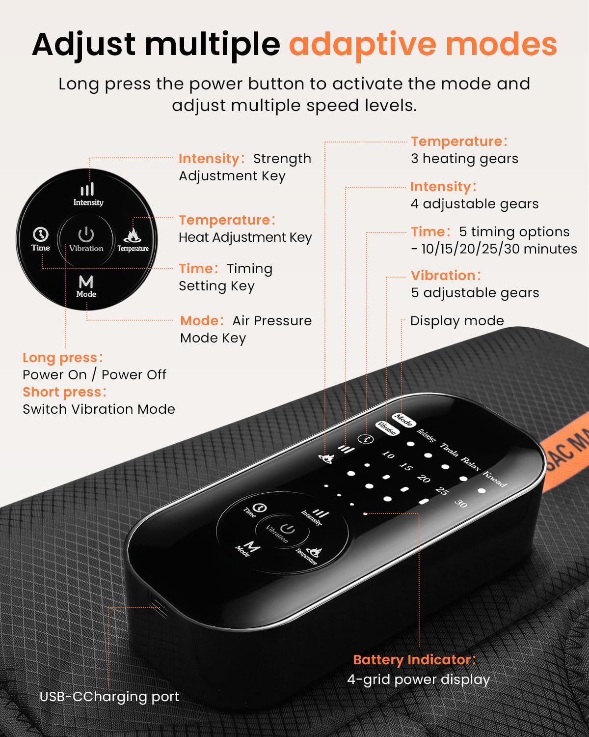 Cordless Calf Massager with Heat and Compression, Single Leg Sleeve | Rechargeable calf massager with air compression, heat, vibration, 5 intensities and multiple modes for Relax Gym