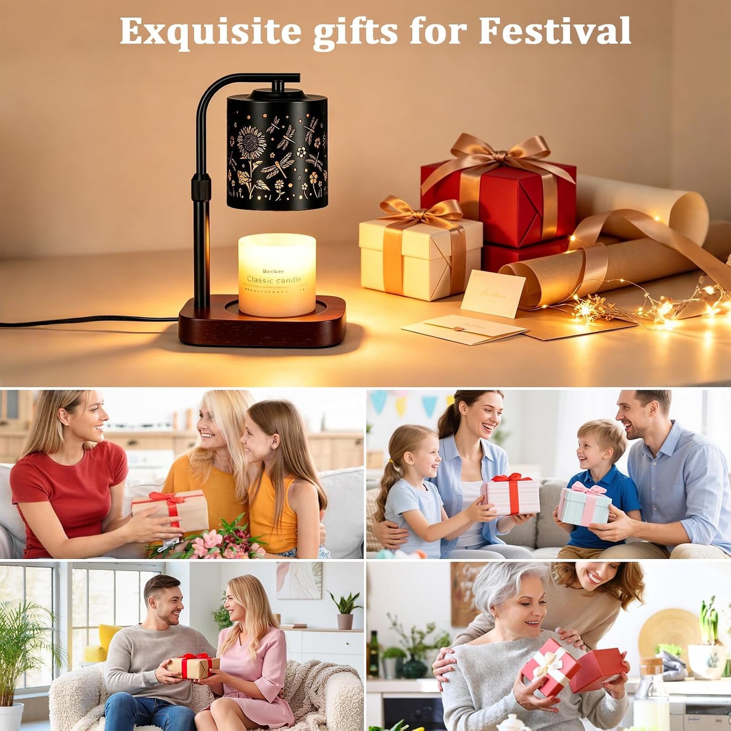 WIHTU Candle Warmer Lamp with Timer & Dimmer Dragonfly for Jar Candles | Metal Electric Wax Melt Warmer, Height Adjustable, Birthday Gift for Women Mom Her, Housewarming Home Decor, Include 2 Bulbs
