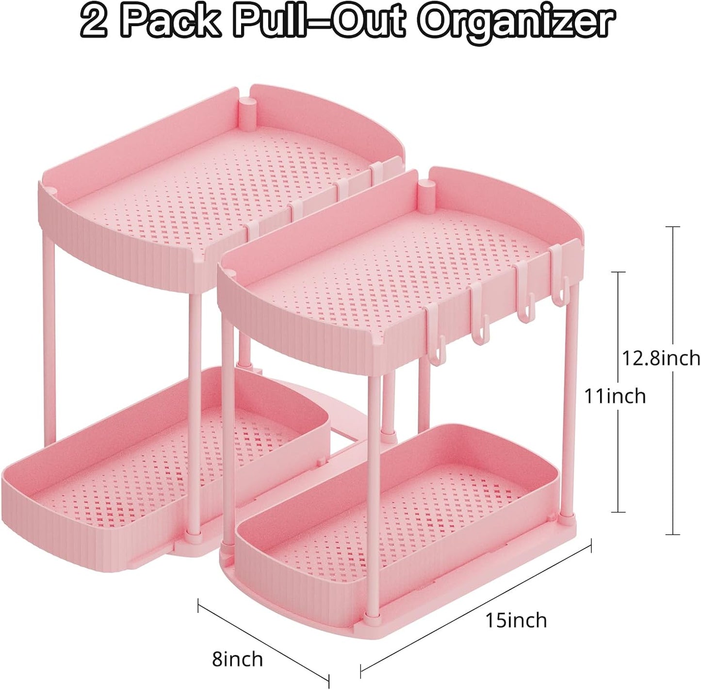 2 Packs Under Sink Pull-Out Storage Organizers, 12.8 Inches, Black | Multi-Purpose Cabinet Organizers and Storage for Bathroom & Kitchen