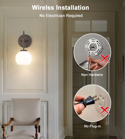 Wireless Wall Sconces with Remote Control, Battery Operated Wall Sconce Set of 2, Black & Gold Rechargeable Dimmable Wall Light for Bedroom Living room Bathroom Hallway Entryway Stairwell, 3000K