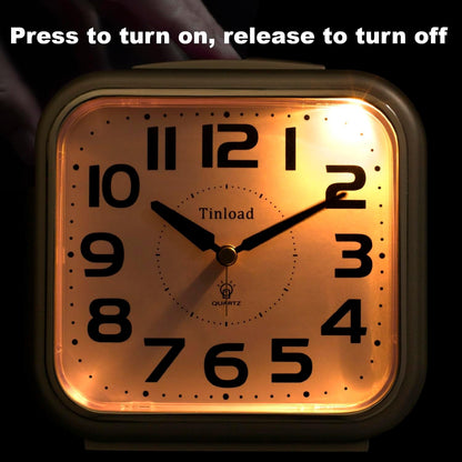 Tinload 5.5" Large Analog Alarm Clock Silent Non Ticking, Gentle Wake, Beep Sounds, Increasing Volume, Battery Operated Snooze and Manual Light, Easy Set, Black (Best for Elder)