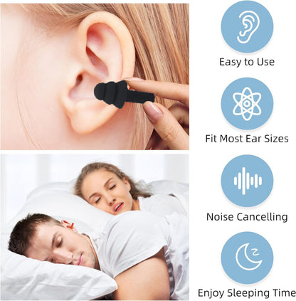 4Pairs Ear Plugs for Sleeping,Soft Silicone Earplugs Noise Cancelling,Black Earplug for Swimming Snoring Concerts Shooting Airplanes.
