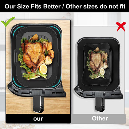Silicone Air Fryer Liners 2 Pack, Reusable Liners for Ninja Foodi Dual DZ201 DZ401 DZ550 DZ320, COSORI 9QT, Instant & Chefman, Fits 8–10QT Dual Basket Air Fryers