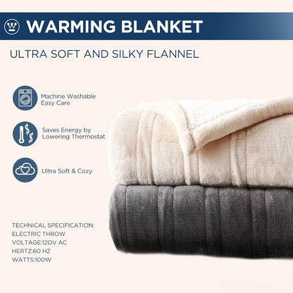 Westinghouse Heated Throw Blanket, 50"x60", Charcoal, ETL Certified