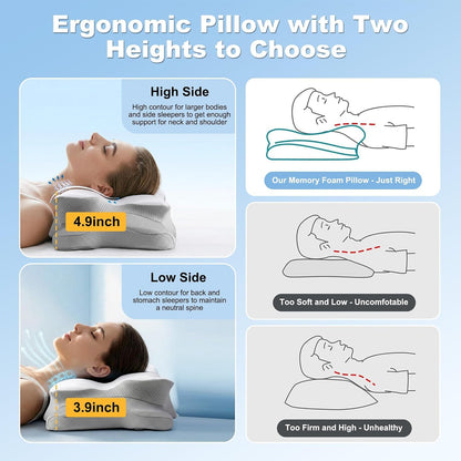 VYLEE Cervical Neck Pillow for Pain Relief, Ergonomic Memory Foam Pillow for Neck Support, Cooling Contour Orthopedic Pillow for Side, Back & Stomach Sleepers | Ergonomic contour pillow supports proper neck alignment for side, back & stomach sleepers