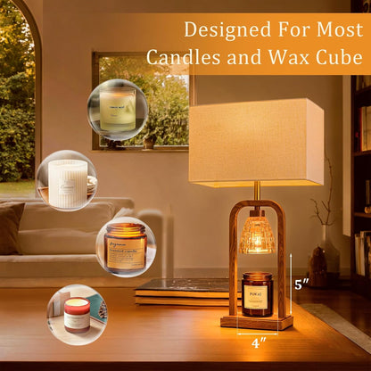 PoKat Gold Table Lamp Candle Warmer, Candle Warmer Lamp with Timer Dimmer, Wax Light Warming Table Lamp for Jar Candles, Modern Bedside Lamp for House Warming Home Decor Living Room, Bulb Included