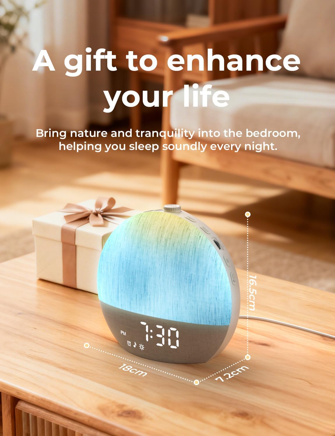 LIORQUE Wake Up Light Sunrise Alarm Clock for Bedrooms with BT Speaker