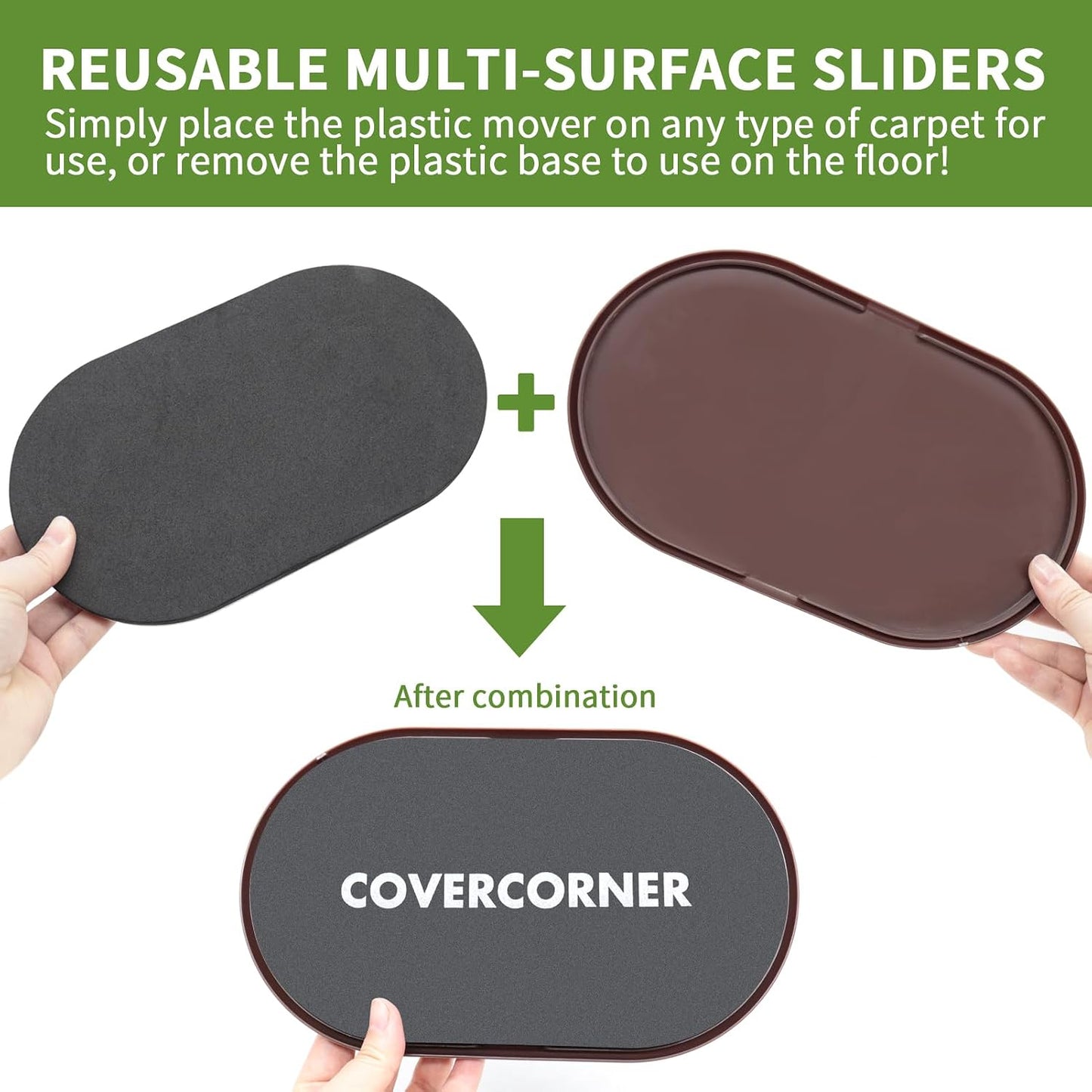 2 in 1 Furniture Sliders, 8 PCS in 3 1/2" or 4", Brown | Furniture Sliders for Hardwood Floors, Furniture Sliders for Carpet, Sliders for Moving Furniture, Furniture Movers Sliders