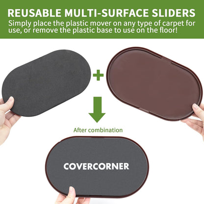 2 in 1 Furniture Sliders, 8 PCS in 3 1/2" or 4", Brown | Furniture Sliders for Hardwood Floors, Furniture Sliders for Carpet, Sliders for Moving Furniture, Furniture Movers Sliders