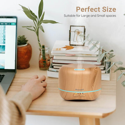 Homeweeks 300ml Essential Oil Diffuser, Quiet Aromatherapy Mist Diffusers for Essential Oils, Wood Grain, Ultrasonic, Remote Control, Timer, 7 Colors Light for Bedroom (300ml)