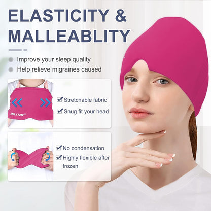 Migraine Headache Relief Cap, Gel Ice Head Wrap, Hot and Cold Therapy, Headache Eyes Mask for Sinus, Puffy Eyes, Tension and Stress Relief (Blue)